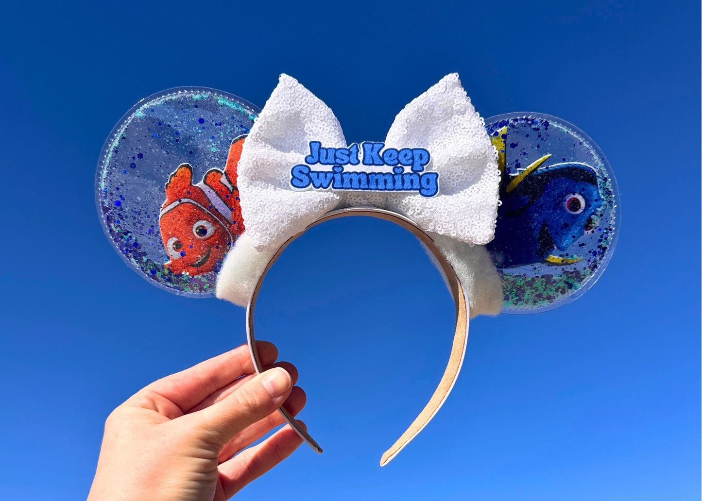 Finding Nemo inspired Disney Epcot Mouse Ears Headband, Dory Glitter Shaker Minnie Ears, Animal Kingdom Ears, Arts Festival, Disneyland Ears