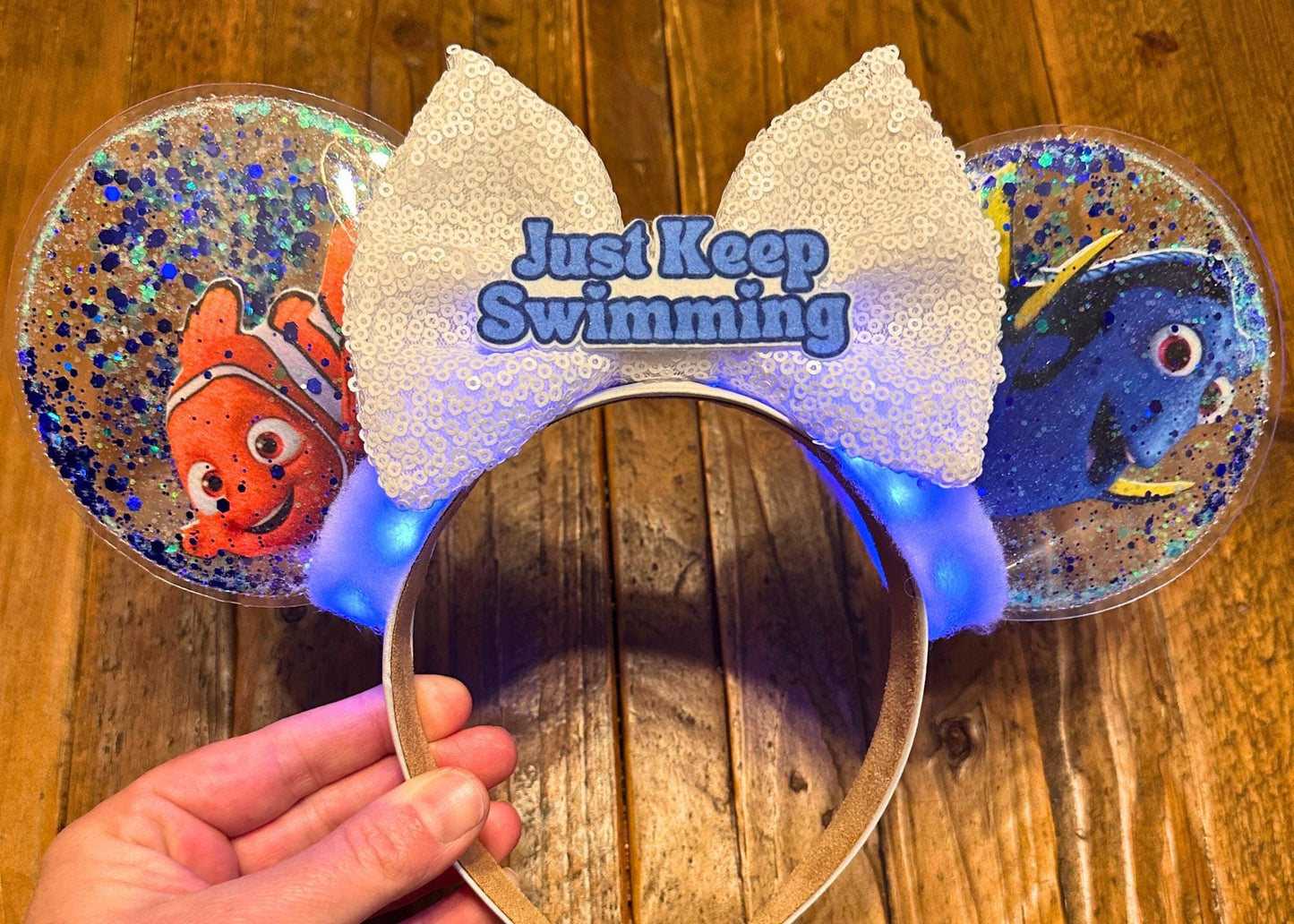 Finding Nemo inspired Disney Epcot Mouse Ears Headband, Dory Glitter Shaker Minnie Ears, Animal Kingdom Ears, Arts Festival, Disneyland Ears