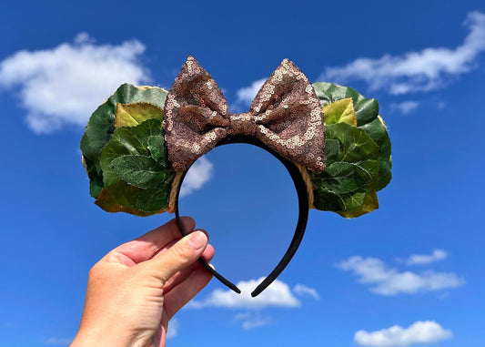 Animal Kingdom Forest Fairy Mouse Ears, Leaf Disney Headband, Nature Mickey Ears, Sequin Bow Minnie Ears, Jungle Theme Safari Park Accessory
