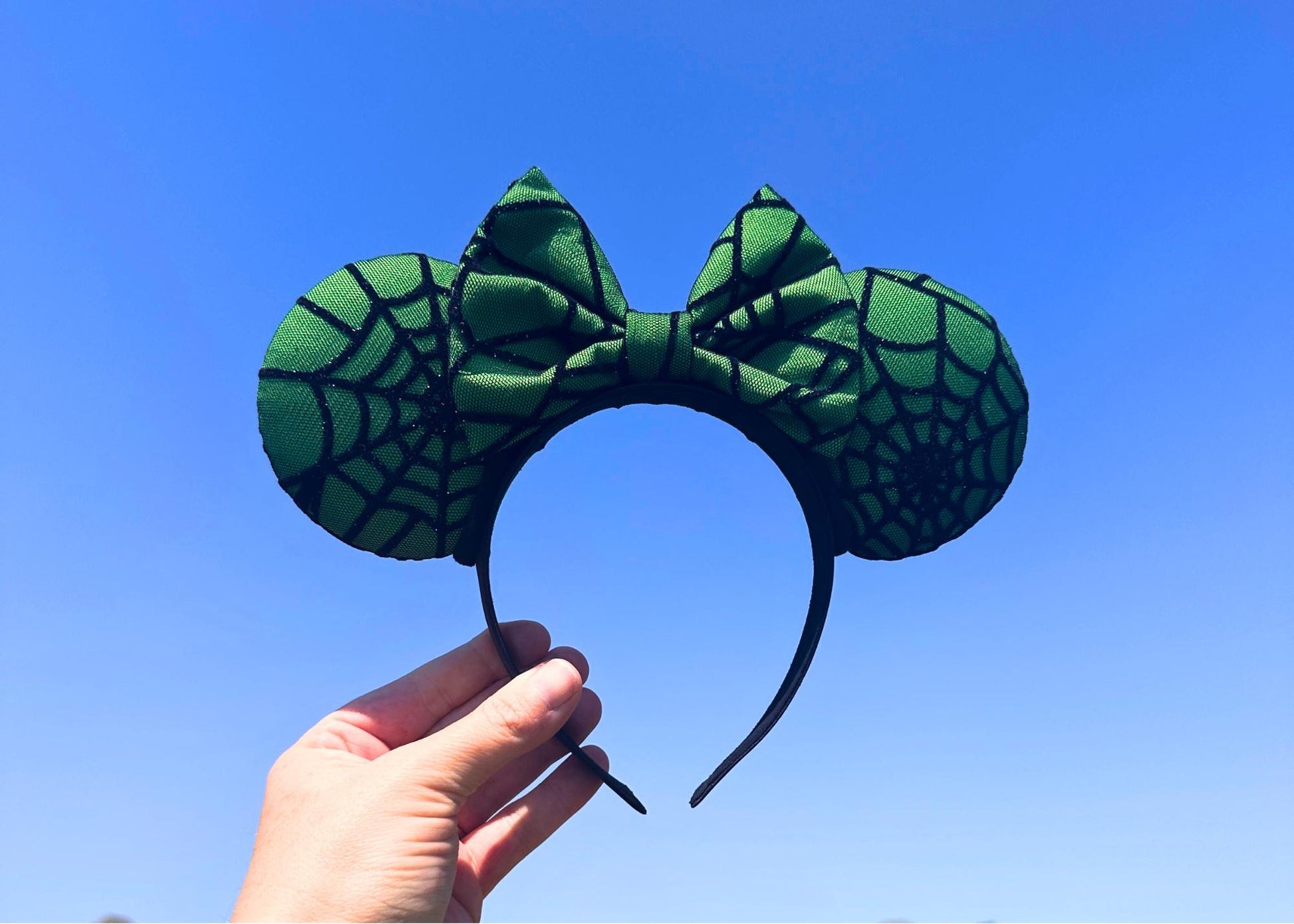 Black Spooky Spider Web Disney Halloween Mouse Ears Headband, Handmade Minnie Ears, Black Glitter Ear, Not So Scary Costume Accessory