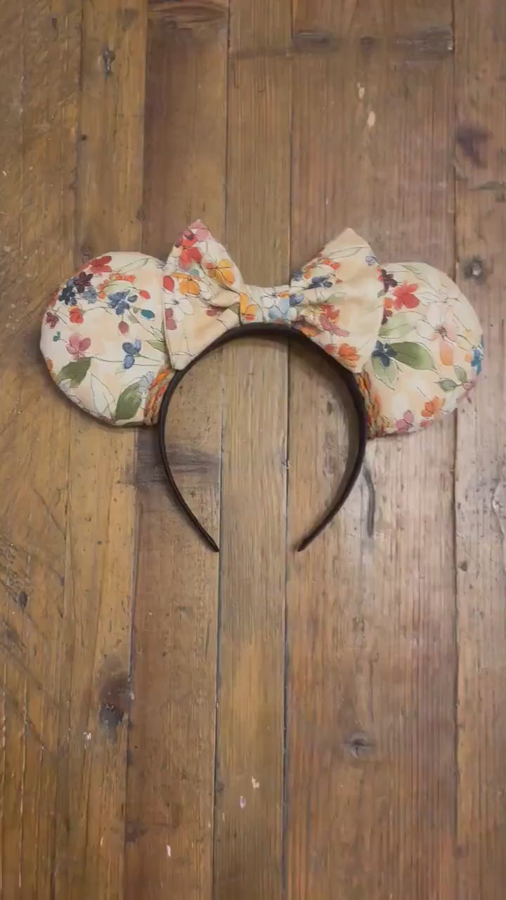 Autumn Floral Fall Disney Ears, Brown Thanksgiving Mickey Mouse Ears, Cozy Cute Minnie Mouse Ears, Unique Disneyland Headband, Halloween Ear