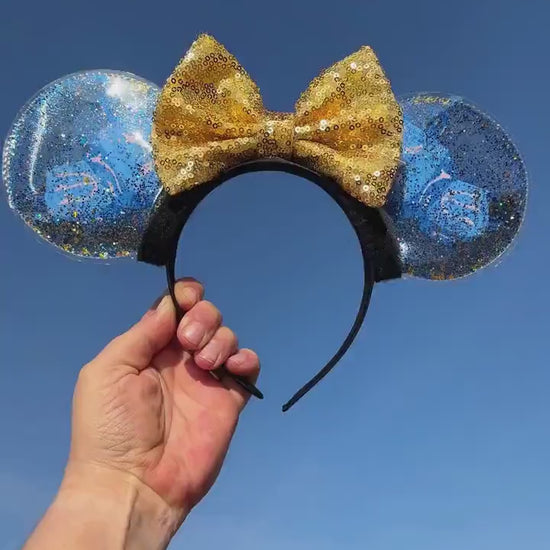 Hanukkah Dreidel Disney Ears, Blue Gold Glitter Bubble Custom Mickey Ears, Winter Minnie Ears, Handmade Mouse Headband, Cute Disneyland Ears