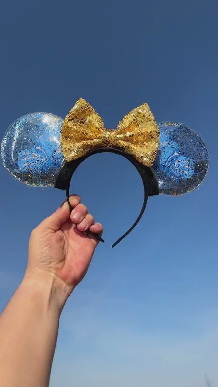 Hanukkah Dreidel Disney Ears, Blue Gold Glitter Bubble Custom Mickey Ears, Winter Minnie Ears, Handmade Mouse Headband, Cute Disneyland Ears