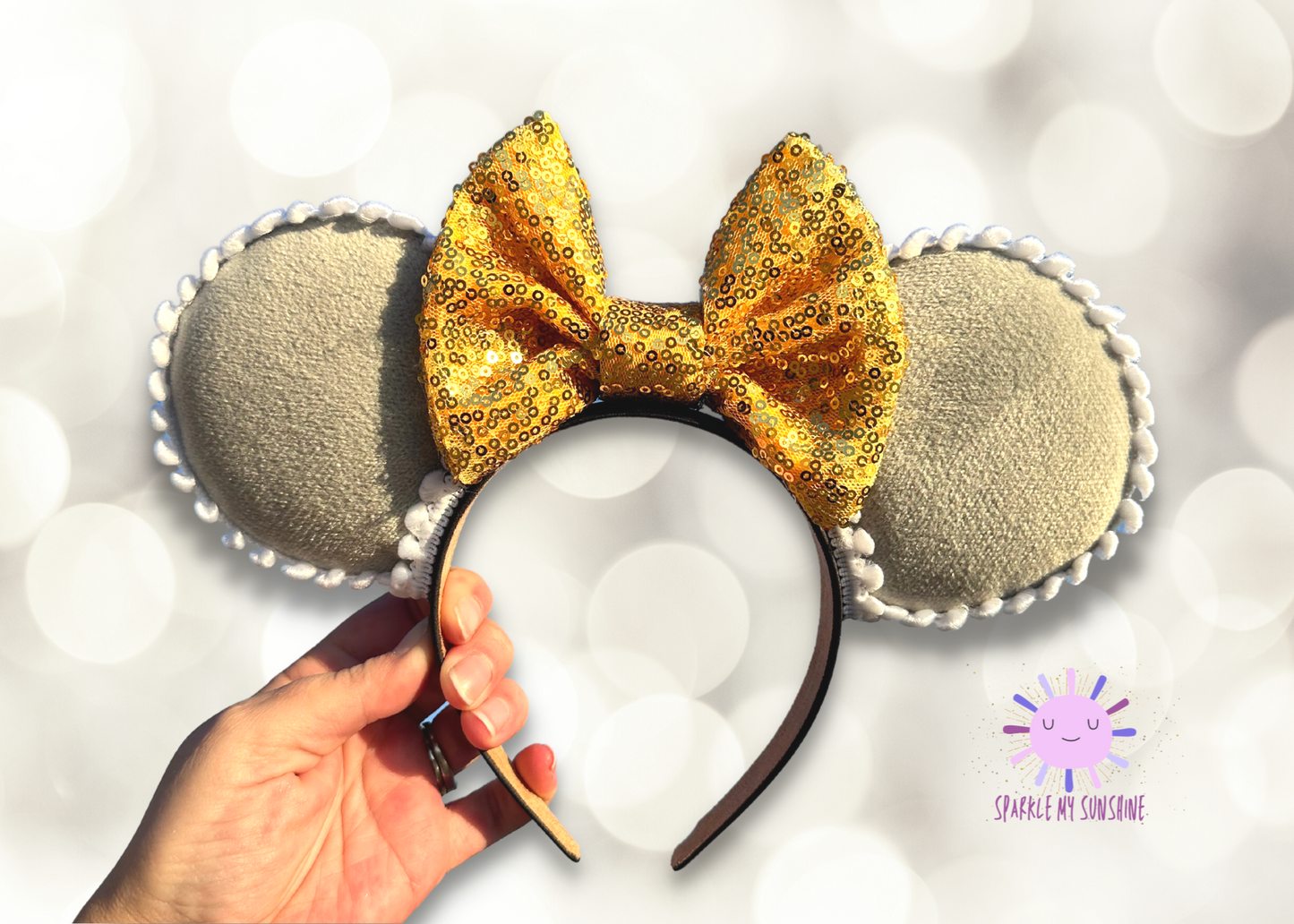 Gray Velvet Gold Sequin Mouse Ears