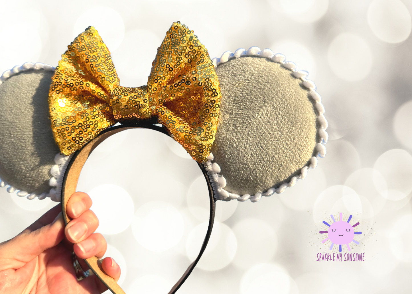 Gray Velvet Gold Sequin Mouse Ears