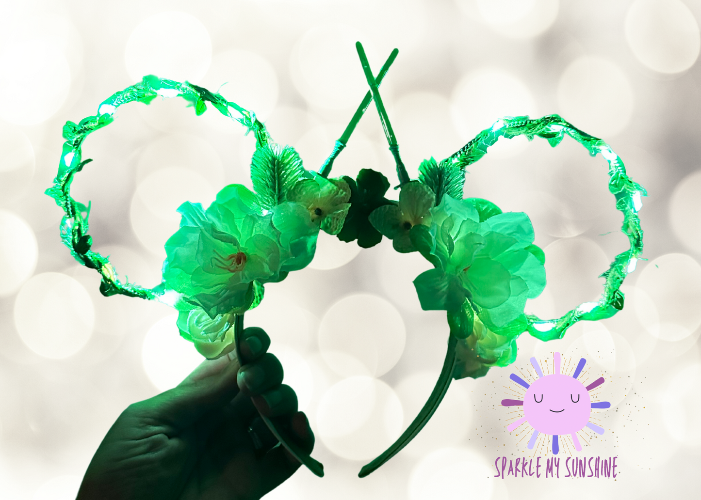 Green Jedi Floral Wire Light Up Mouse Ears