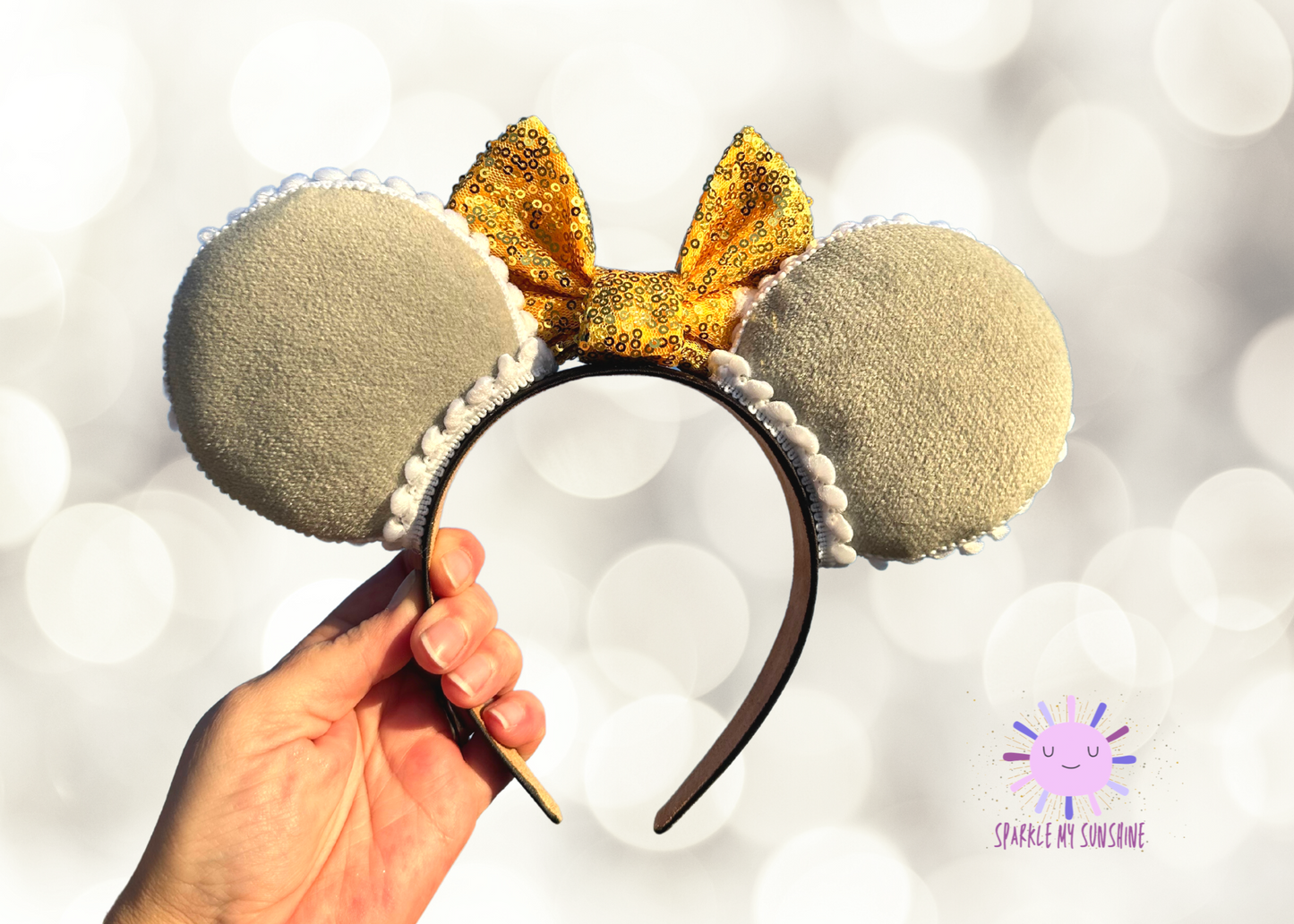 Gray Velvet Gold Sequin Mouse Ears