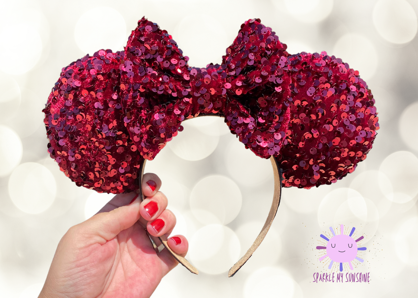 Berry Red Velvet Sequin Mouse Ears