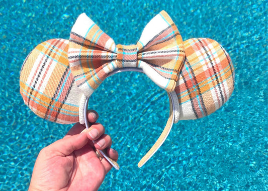 Fall Plaid Disney Ears Headband | Orange Halloween Mickey Mouse Ears | Flannel Thanksgiving Minnie Ears | Birthday Gifts for Her