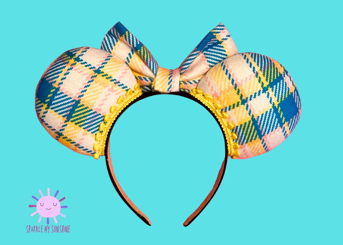 Summer Plaid Disney Ears, Teal Mickey Ears, Pink Minnie Ears, Yellow Mouse Ears, Houndstooth Headband, Retro Disneyland Ears, Disney Bound