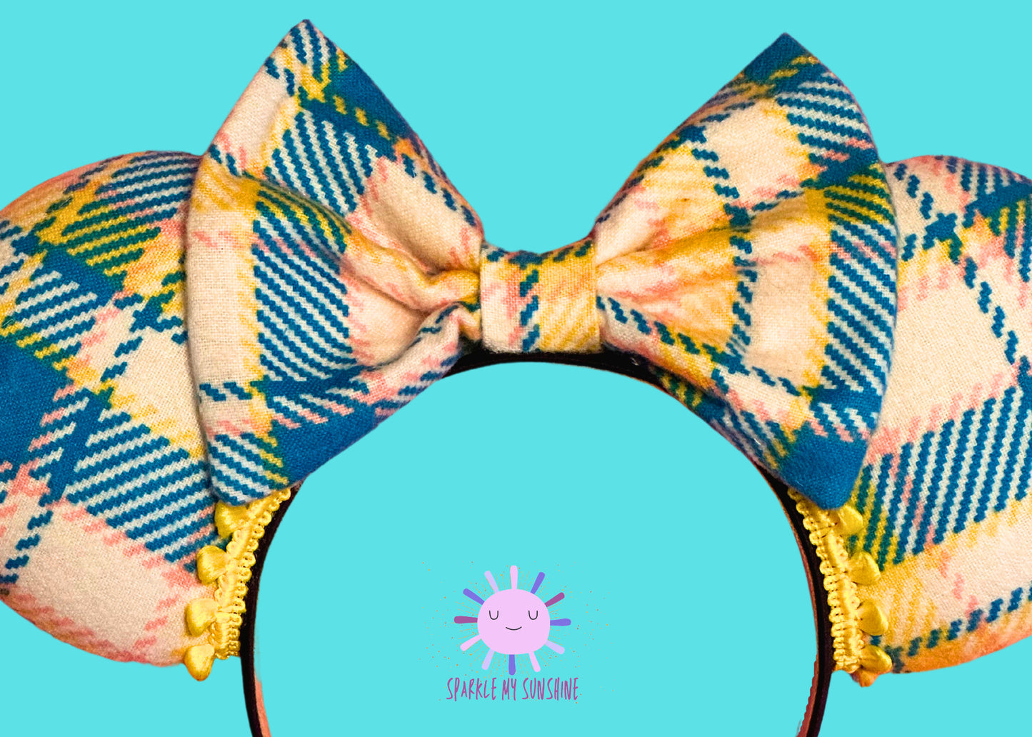 Summer Plaid Disney Ears, Teal Mickey Ears, Pink Minnie Ears, Yellow Mouse Ears, Houndstooth Headband, Retro Disneyland Ears, Disney Bound