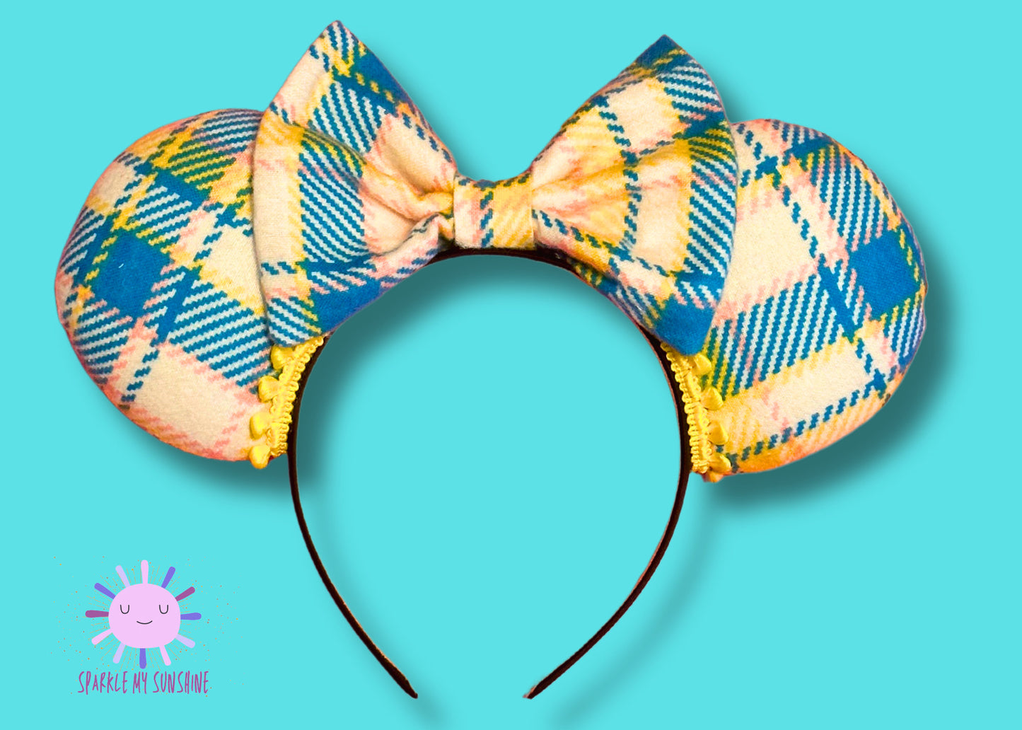 Summer Plaid Disney Ears, Teal Mickey Ears, Pink Minnie Ears, Yellow Mouse Ears, Houndstooth Headband, Retro Disneyland Ears, Disney Bound