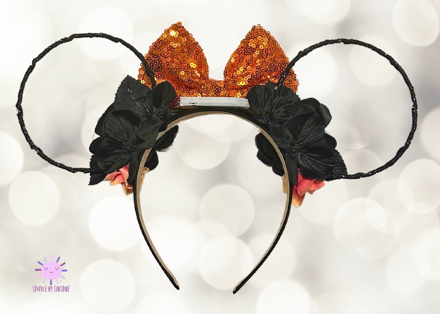 Pink Black Mickey Pumpkin Halloween Disney Ears, Floral Wire Minnie Ears, Fall Mouse Ears, Disneyland Headband, Not So Scary Party, Unique