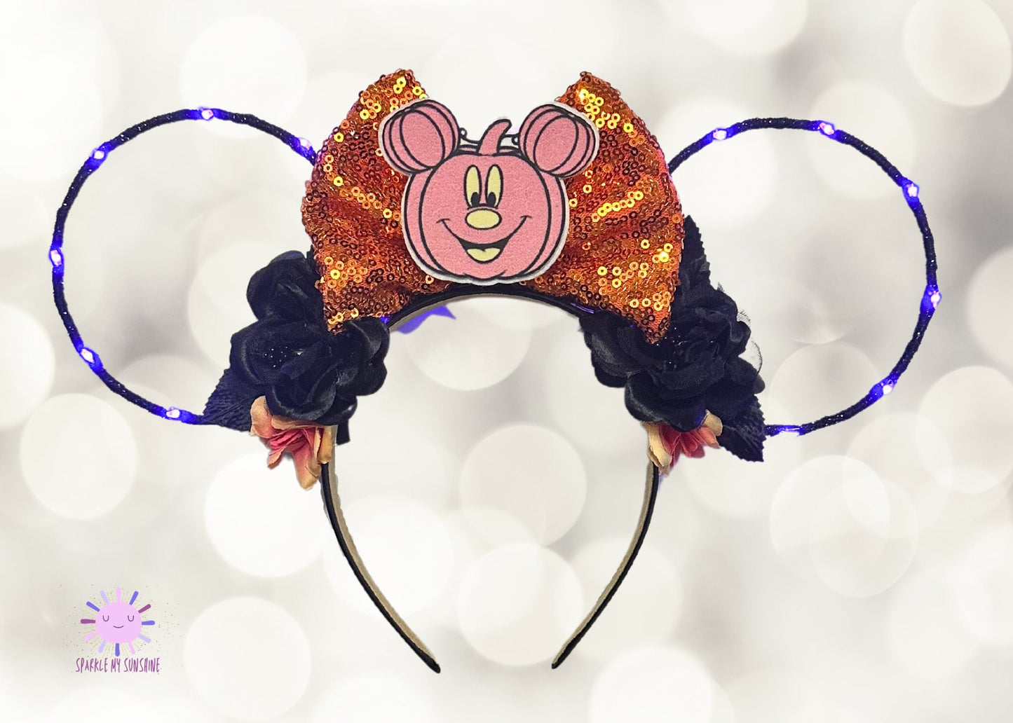 Pink Black Mickey Pumpkin Halloween Disney Ears, Floral Wire Minnie Ears, Fall Mouse Ears, Disneyland Headband, Not So Scary Party, Unique