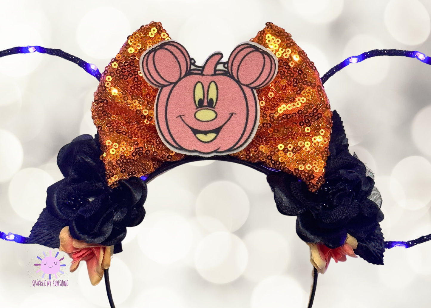 Pink Black Mickey Pumpkin Halloween Disney Ears, Floral Wire Minnie Ears, Fall Mouse Ears, Disneyland Headband, Not So Scary Party, Unique