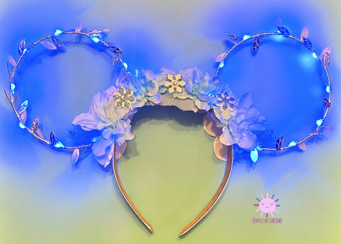 Frozen inspired Mickey Mouse Ears, Elsa Minnie Ears, Floral Wire Headband, Princess Tiara, Flower Crown, Birthday Costume, Elsa Dress