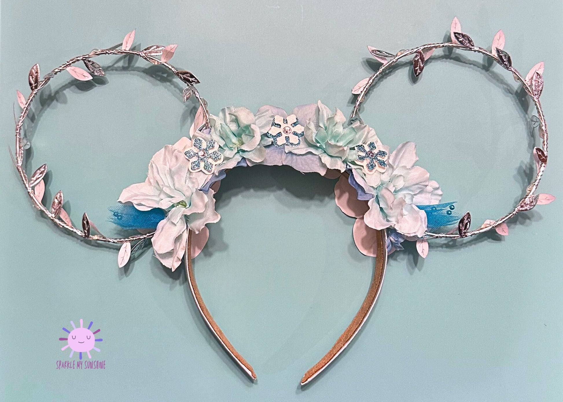 Frozen inspired Mickey Mouse Ears, Elsa Minnie Ears, Floral Wire Headband, Princess Tiara, Flower Crown, Birthday Costume, Elsa Dress