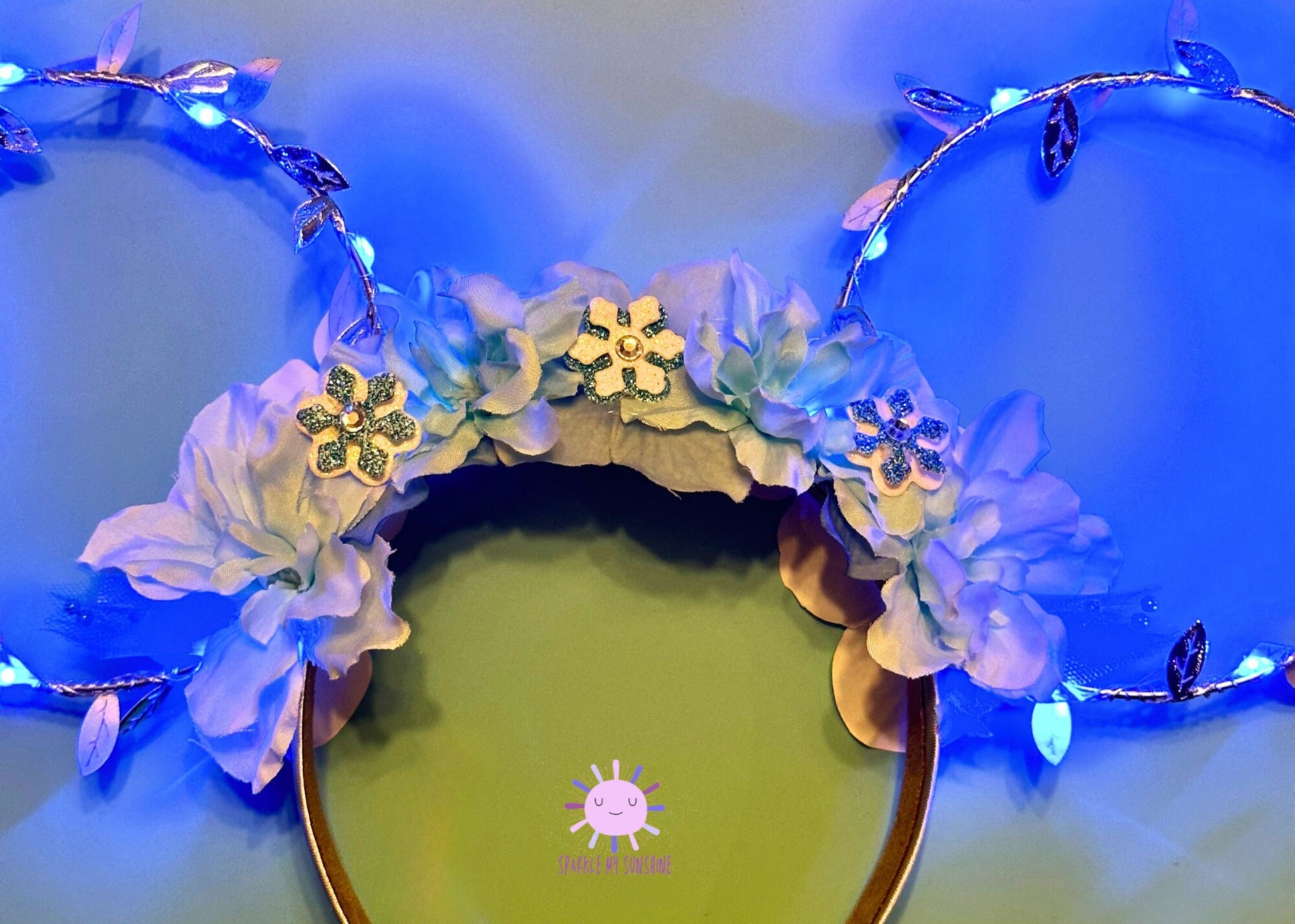 Frozen inspired Mickey Mouse Ears, Elsa Minnie Ears, Floral Wire Headband, Princess Tiara, Flower Crown, Birthday Costume, Elsa Dress