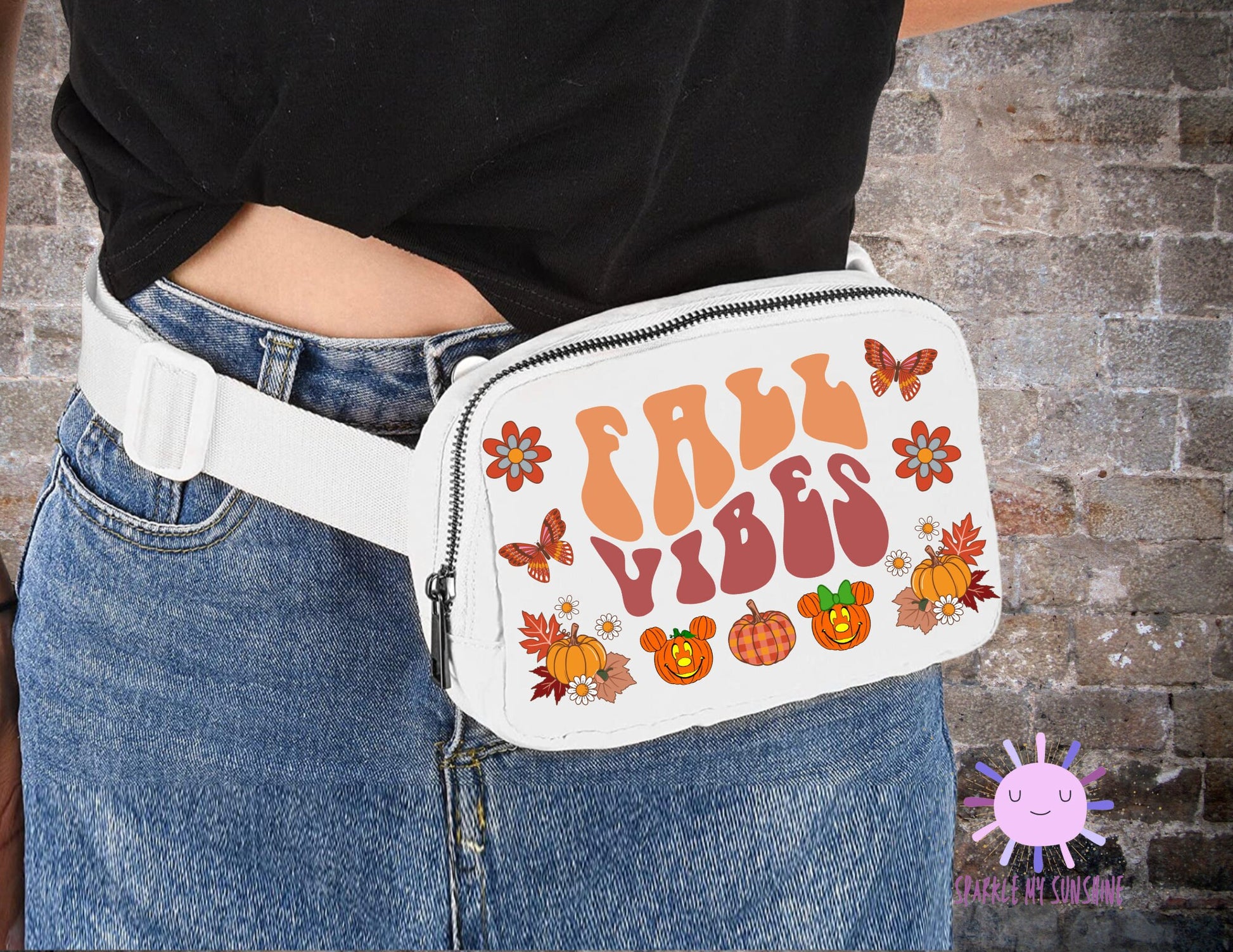 Fall Vibes Custom Fanny Pack, Retro Autumn Disney Belt Bag, Mickey Pumpkin Sling Bag, Disneyland Purse, Crossbody Bag, Bum Bag, Waist Bag