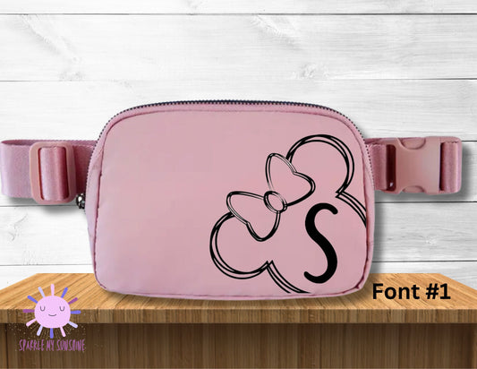 Pink Personalized Monogram Minnie Fanny Pack, Custom Disney Belt Bag, Purple Novelty Purse, Cross Body Bag, Sling Bag, Waist Bag, Bum Bag