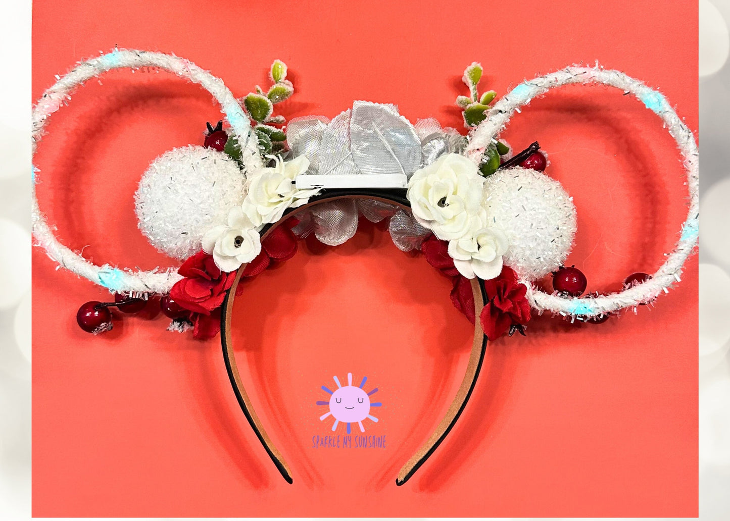 Winter Wonderland Disney Christmas Mouse Ears, Floral Wire Mickey Ears Headband, Holiday Minnie Ears, Disneyland Ears, Jollywood Nights