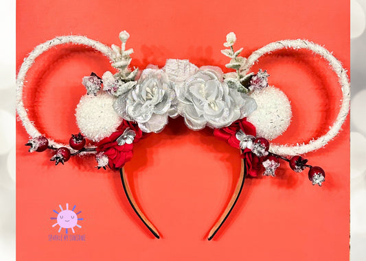 Winter Wonderland Disney Christmas Mouse Ears, Floral Wire Mickey Ears Headband, Holiday Minnie Ears, Disneyland Ears, Jollywood Nights