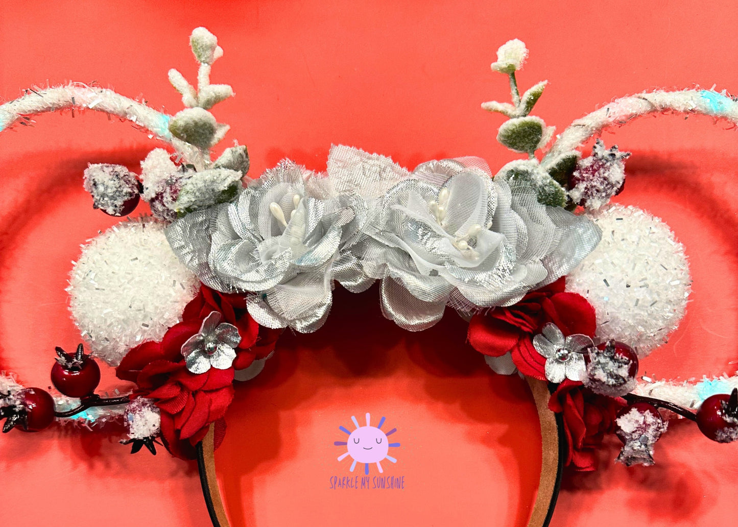 Winter Wonderland Disney Christmas Mouse Ears, Floral Wire Mickey Ears Headband, Holiday Minnie Ears, Disneyland Ears, Jollywood Nights