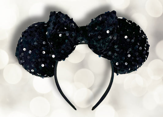 Black Velvet Sequin Disney Ears Headband | Black Glitter Disneyworld Mickey Mouse Ears | Sequin Disneyland Minnie Ear | Birthday Celebration