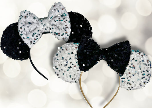 Tuxedo Disney Ears Headband, Black White Sequin Velvet Mickey Ears, Wedding Celebration Minnie Ears, New Year's Eve Headband, Birthday Ears