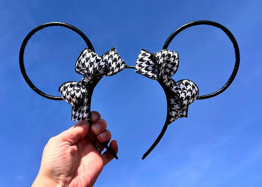 Houndstooth Bows Disney Ears, Faux Leather Mickey Ears Headband, No Bow Minnie Ears, Preppy Goth Mouse Ears, Minimalistic Modern Accessory