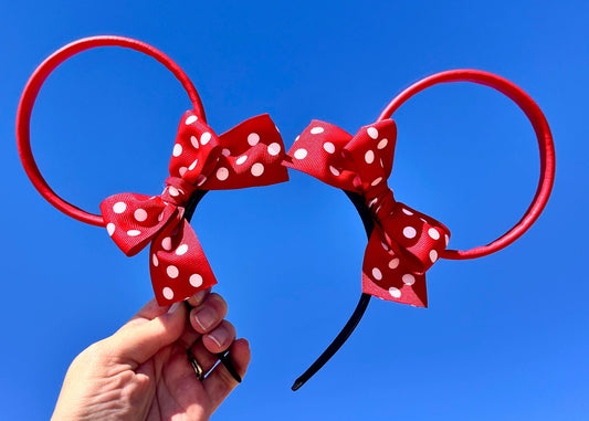 Red White Polka Dots Minnie Disney Mouse Ears, Faux Leather Wire Mickey Ears, Disneyland Headband, Spring Summer Ears, Unique Cute Gift Idea